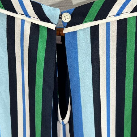 LOFT Outlet Stripe Sleeveless Blouse Blue Green Scoop Neck Tank Top NWT Size M - Picture 8 of 11